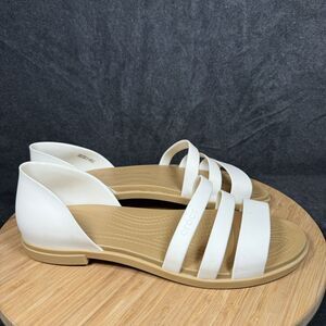 Crocs Tulum Open Toe Flat Slip on White Sandals Women's Size 10